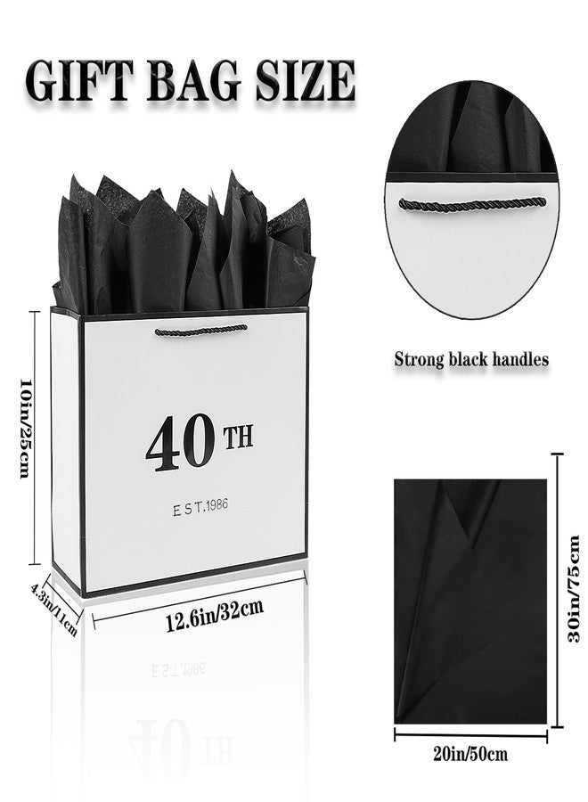 Jaywayang 40th Birthday White and Black Large Gift Bag with Card and Tissue Paper, Metallic Printing Keepsake Gift Vintage Bag for Men Women, 1986 Wife Husband 40 Year Old Party Paper Bag for Wrapping. - Image 2